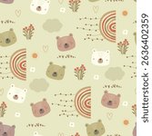 Cute hand drawn bears, rainbows, flowers and hearts. Vector illustration with cute cartoon animals.