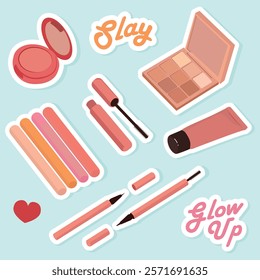 cute hand drawn beauty and cosmetic graphic sticker element vector set