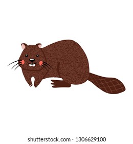 Cute hand drawn beaver isolated on white background. Forest animal. Vector illustration.