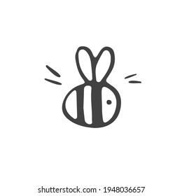 Cute hand drawn bee doodle.Easter, spring holiday. Design outline sketch element for card, web, pattern, coloring book page, for children. Isolated on white.
