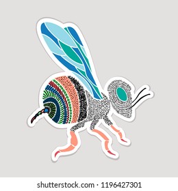 Cute hand drawn bee. Sticker. Vector illustration