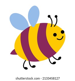Cute hand drawn bee. White background, isolate. Vector illustration.