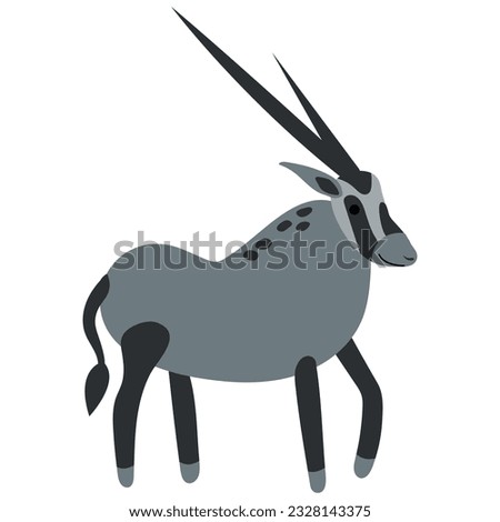 Cute hand drawn beisa oryx. Animal safari. White background, isolate. 
