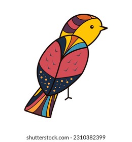 Cute Hand Drawn Bird in Abstract Pop Color Illustration Doodle Vector