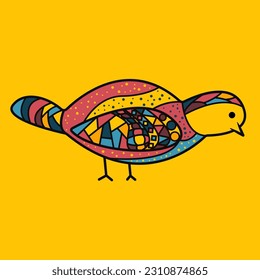 Pájaro dibujado a mano en abstracto color pop popular ilustrativo vector de doodle