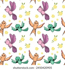 Cute hand drawn bird. Beautiful and cute colorful bird. Pattern. Birds vector for cards and t-shirts.