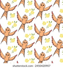 Lindo pájaro dibujado a mano. Hermoso y lindo pájaro colorido. Patrón. Vector de aves para tarjetas y camisetas.