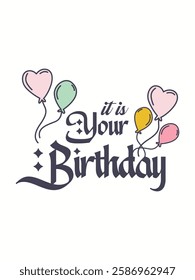 Cute hand drawn birthday label. for instagram post. poster and flayer