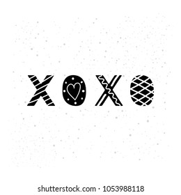 Cute hand drawn black lettering xoxo in scandinavian style isolated on white background.