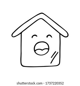 Cute hand drawn black outline garden birdhouse vector illustration isolated on a white background. Gardening cartoon, childish tools and equipment concept.