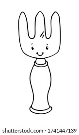 Cute hand drawn black outline garden 
pitchfork vector illustration isolated on a white background. Gardenig cartoon childish tools and 
equipment concept.