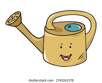 Cute hand drawn black outline garden 
watering can vector illustration isolated on a white background. Gardenig cartoon childish tools and 
equipment concept.