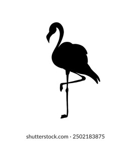 Cute hand drawn black silhouette flamingo elements. Animals. Vector doodle for your design.