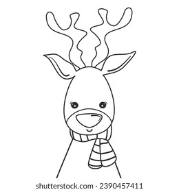 cute hand drawn black and white reindeer funny vector illustration for coloring art