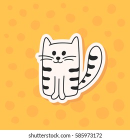 Cute hand drawn black and white cat or kitten. Vector illustration of a cartoon character. A wall sticker, decal or decoration.