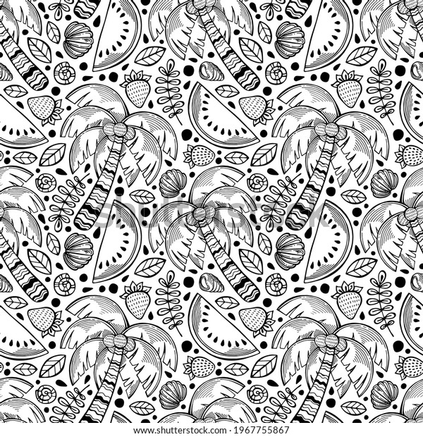 Cute Hand Drawn Black White Seamless Stock Vector (Royalty Free ...