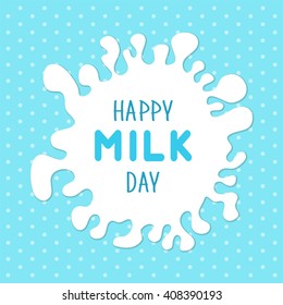 Cute hand drawn blob spot of milk on polka dots background for your decoration, can be used as Milk Day card, milk package design etc