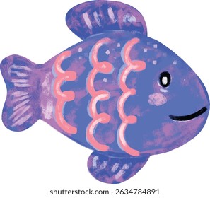 Cute hand drawn blue pink colorful vibrant bright neon colors fish doodle sea ocean beach animals illustration kids seafood sand summer season clipart crayon watercolour sticker design