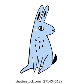 Cute Hand drawn Blue Rabbit Illustration. Perfect for Easter Decor, Nursery Prints, and Kids' Springtime T-Shirt Designs.