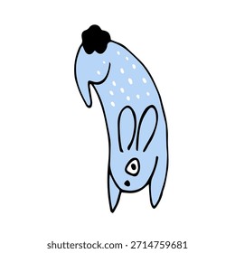 Linda ilustración de conejo azul dibujado a mano. Perfecto para la decoración de Pascua, estampados infantiles y Diseños de camiseta de primavera para niños.