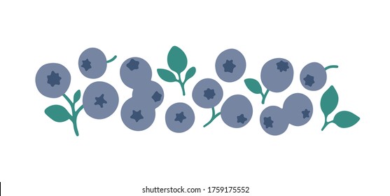 Cute hand drawn blueberries with leaves isolated on white background. Vector berries for decoration design. Simple vegetarian healthy food set. Healthy fresh nutrition. Fresh juicy blueberry