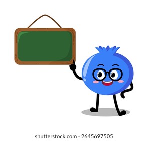 Cute Hand Drawn blueberry Explain things in front of blackboard