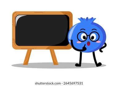 Cute Hand Drawn blueberry Explain things in front of blackboard