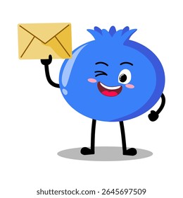 Cute Hand Drawn blueberry holding an envelope