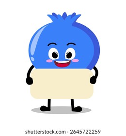 Cute Hand Drawn blueberry holding white blank poster