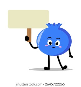 Cute Hand Drawn blueberry holding blank sign