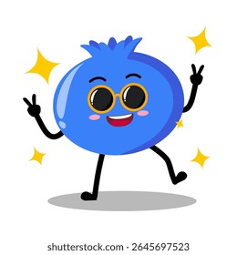 Cute Hand Drawn blueberry Peace Sign Pose for Camera