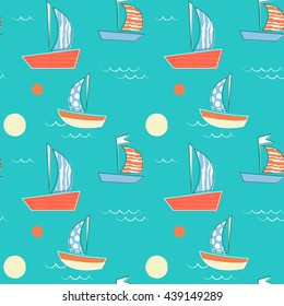 Cute hand drawn boat pattern. Seamless pattern