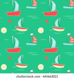 Cute hand drawn boat pattern. Seamless pattern
