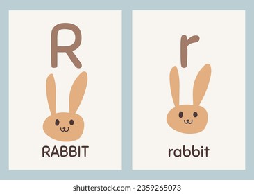 cute hand drawn bohemian style alphabet poster set with pictures for nursery uppercase and lowercase letters together wall decor for kids letter r