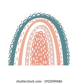 Cute hand drawn boho rainbow. Simple baby boy and girl wall art. Vector illustration perfect as a card, invitation, poster.