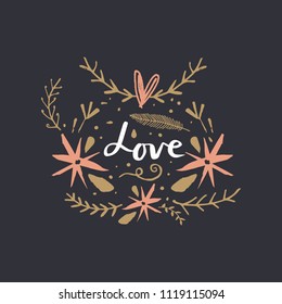 Cute hand drawn boho sign, frame template, apparel. Decor elements for postcards, cards, posters, souvenirs and more. Vector, clipart, isolated.