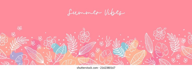 Cute hand drawn botanical seamless pattern, doodle exotic leaves, great for summer textiles, banners, wallpaper, wrapping - vector
