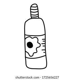 Handgezogene Flasche mit Blume. Doodle Vektorgrafik für die Innenausstattung der Badezimmer. Auf weißem Hintergrund isoliert.