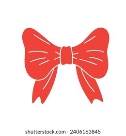Cute hand drawn bow isolated on white background. Red bow. Hand drawn vector art.
