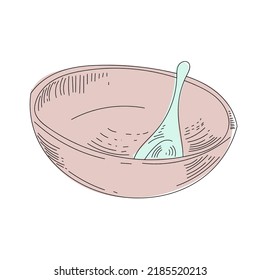 Cute hand drawn bowl with spoon