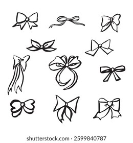 Cute hand drawn bows in doodle style. Vector image.