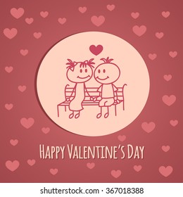 Cute hand drawn boy and girl (cartoon doodle)Valentine`s day background.