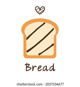 Cute hand drawn bread, heart and hand written font isolated on white background vector illustration.