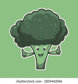 Cute hand drawn broccoli mascot design character