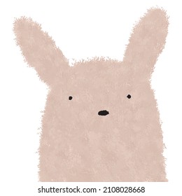 Ilustración de vectores de conejito marrón dibujado a mano corta. Agradable Nursery Art with Funny Dreamy Big Rabbit Aislado en un fondo blanco ideal para el arte mural, afiche, Pascua, decoración de habitaciones para niños.