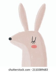 Cute Hand Drawn Brown Bunny Vector Illustration. Lovely Nursery Art with Funny Dreamy Big Rabbit Isolated on a White Background ideal for Wall Art, Poster, Easter, Kids Room Decoration.