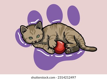 Cute hand drawn brown cat, fluffy fur, and exaggerated features. Cute adorable big eyes kitty kitten cat