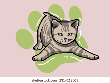 Cute hand drawn brown cat, fluffy fur, and exaggerated features. Cute adorable big eyes kitty kitten cat
