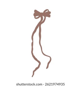 Cute hand drawn brown fancy bow knot silhouette isolated on white background. Pretty vintage coquette clipart. Vector illustration