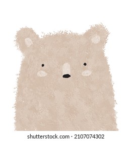 Cute Hand Drawn Brown Teddy Bear Vector Illustration. Lovely Nursery Art with Funny Dreamy Big Bear Isolated on a White Background ideal for Wall Art, Poster, Kids Room Decoration.